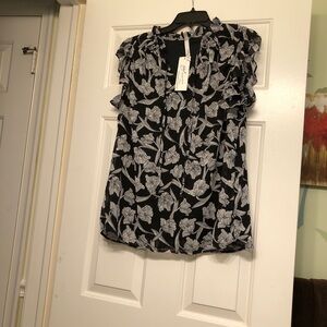 NY Collection Black and White Floral Blouse